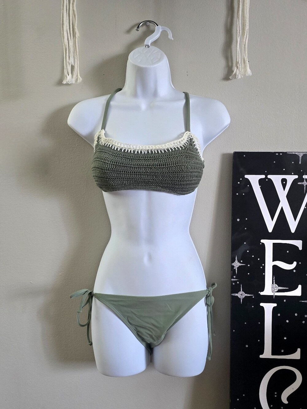 Xhilaration Olive Green Crochet-Trim Bikini